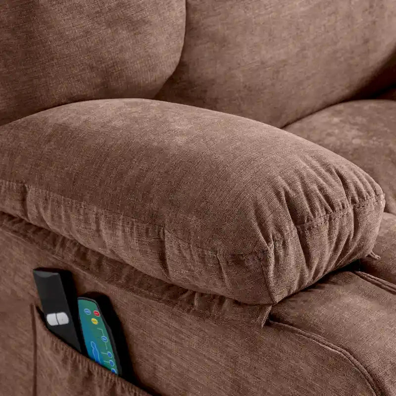 Fauteuil inclinable électrique bleu avec fonction chauffage, massage, port USB, rangement latéral et télécommande