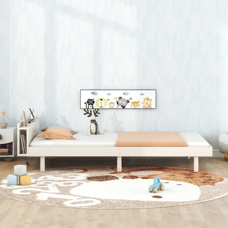 Lit plateforme double blanchi avec port USB intégré