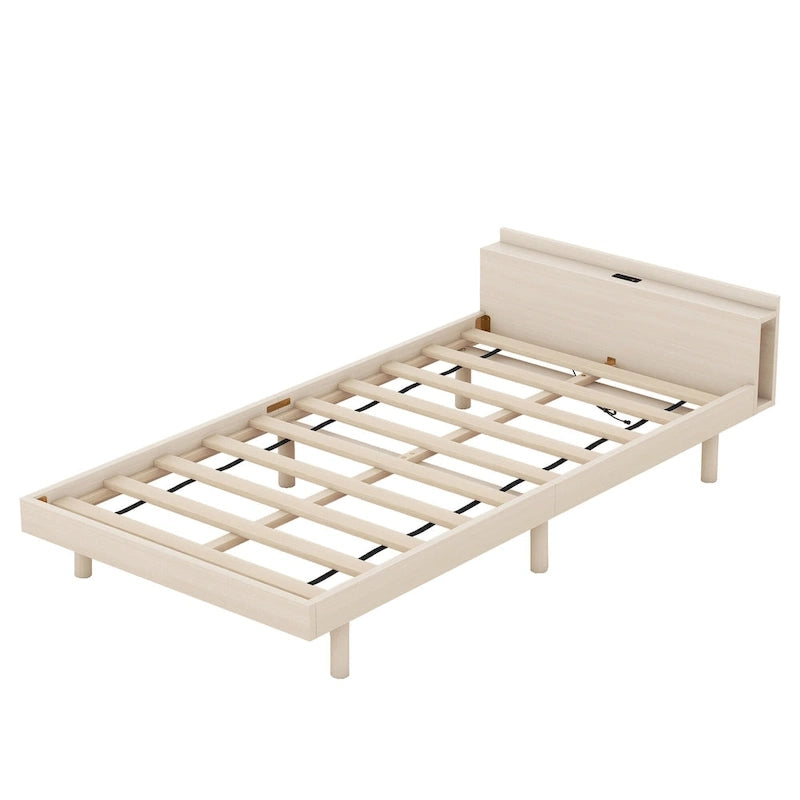 Lit plateforme double blanchi avec port USB intégré