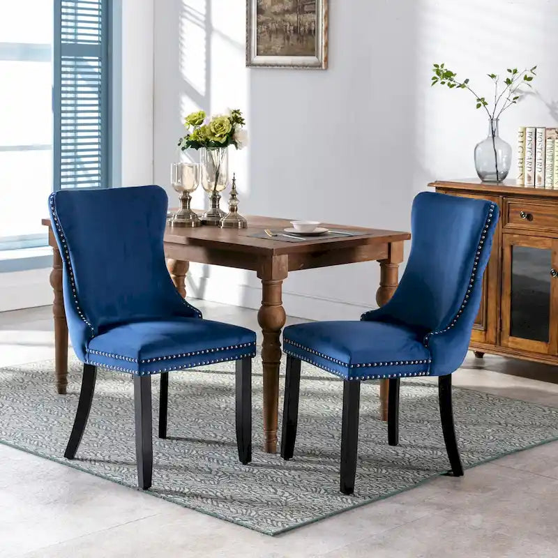 Chaise de salle à manger à dossier cabriolet avec surpiqûres et clous décoratifs