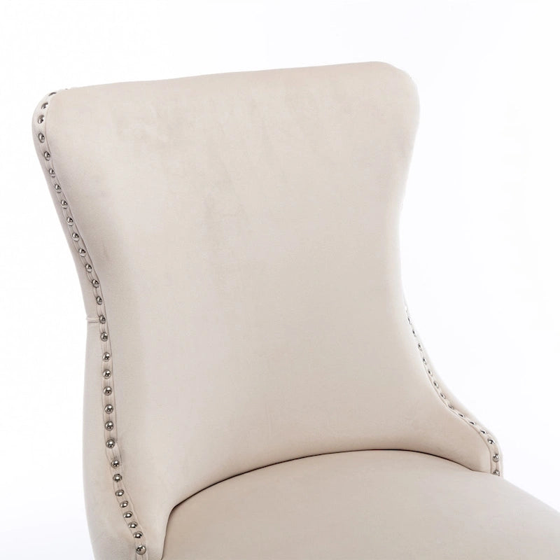 Chaise de salle à manger à dossier cabriolet avec surpiqûres et clous décoratifs