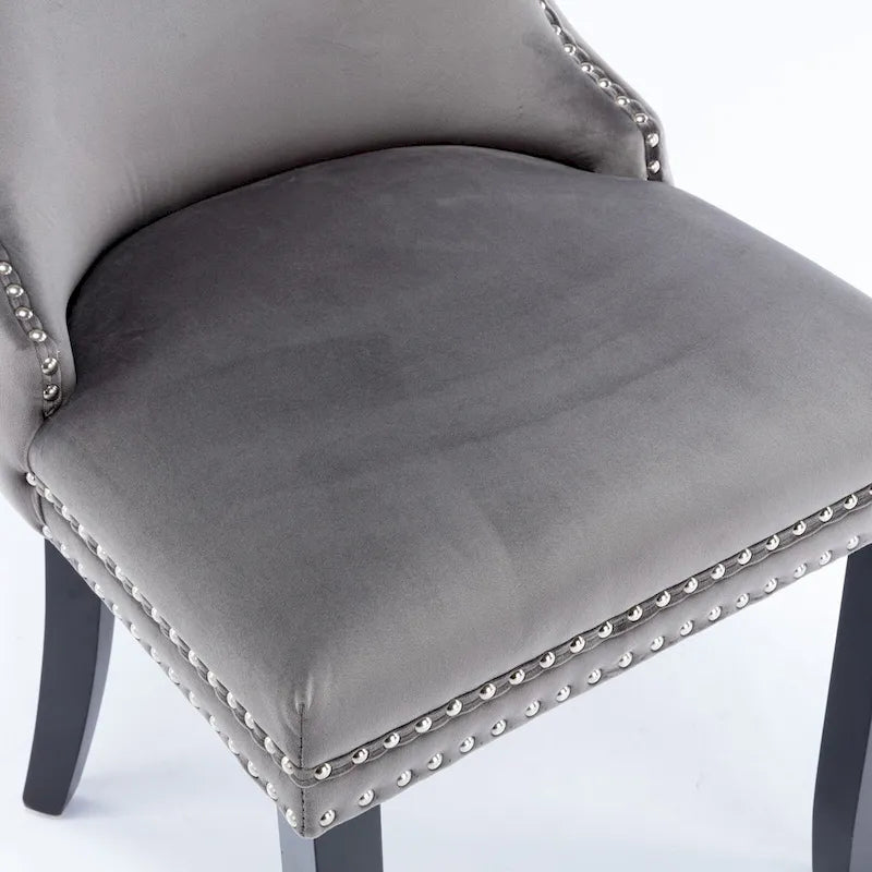 Chaise de salle à manger à dossier cabriolet avec surpiqûres et clous décoratifs