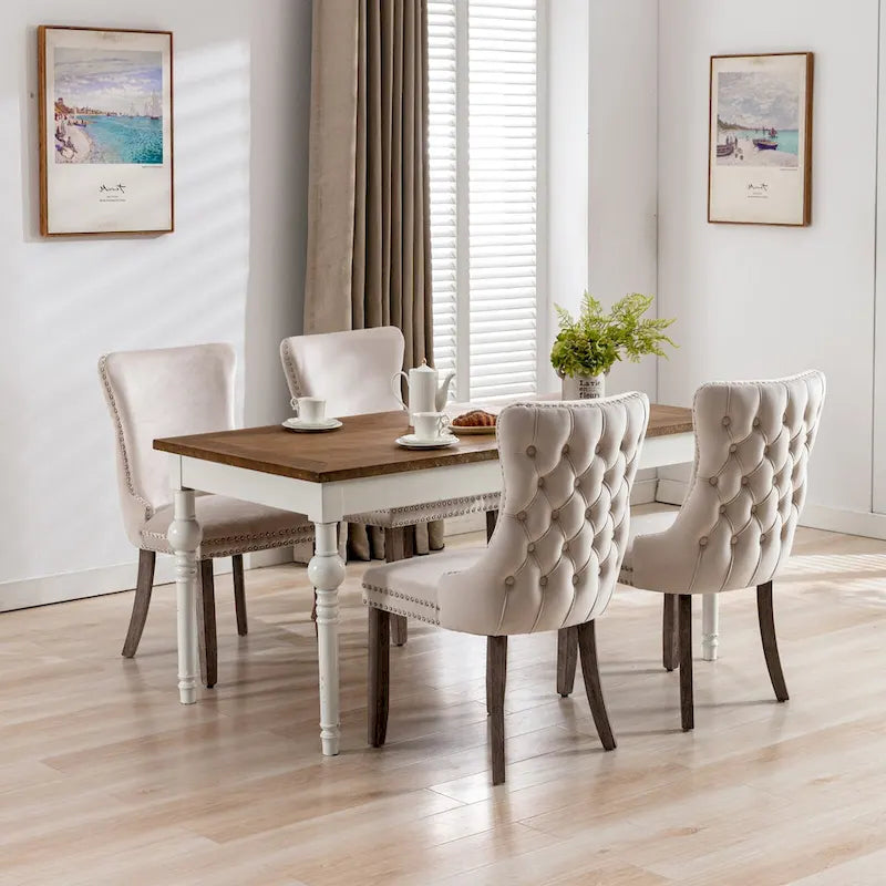 Chaise de salle à manger à dossier cabriolet avec surpiqûres et clous décoratifs