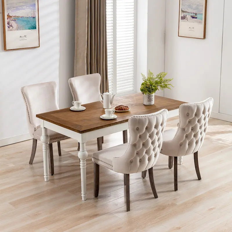 Chaise de salle à manger à dossier cabriolet avec surpiqûres et clous décoratifs