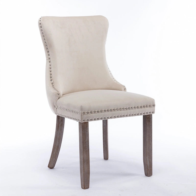 Chaise de salle à manger à dossier cabriolet avec surpiqûres et clous décoratifs