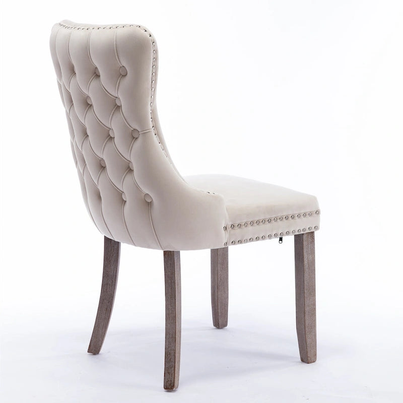 Chaise de salle à manger à dossier cabriolet avec surpiqûres et clous décoratifs