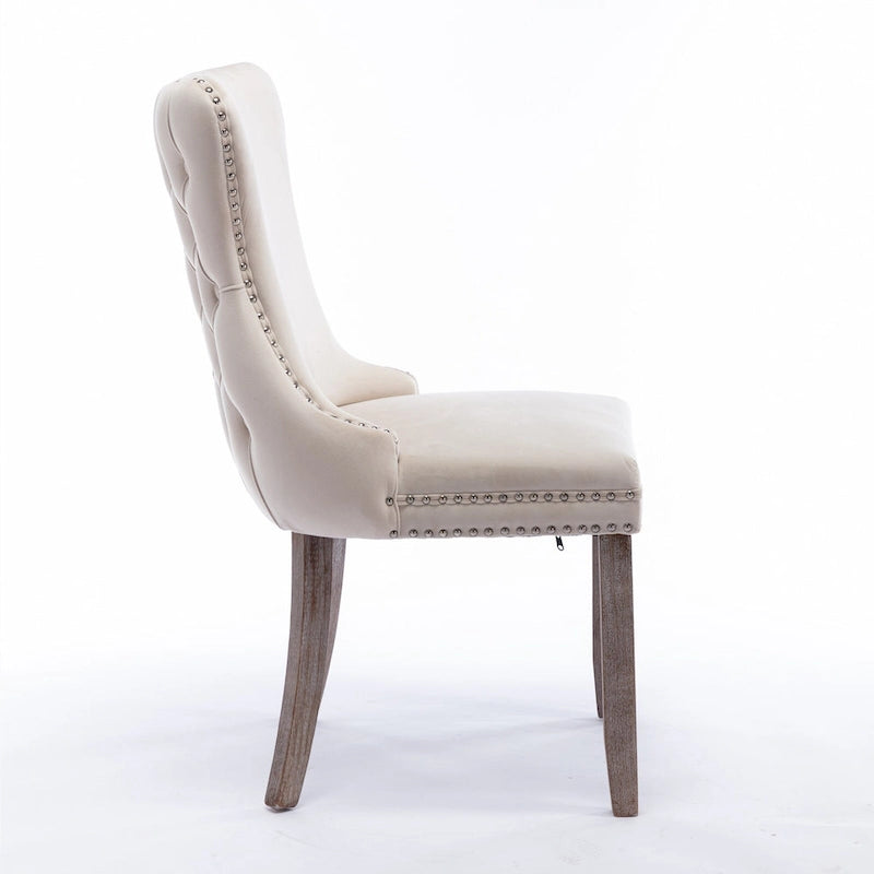 Chaise de salle à manger à dossier cabriolet avec surpiqûres et clous décoratifs