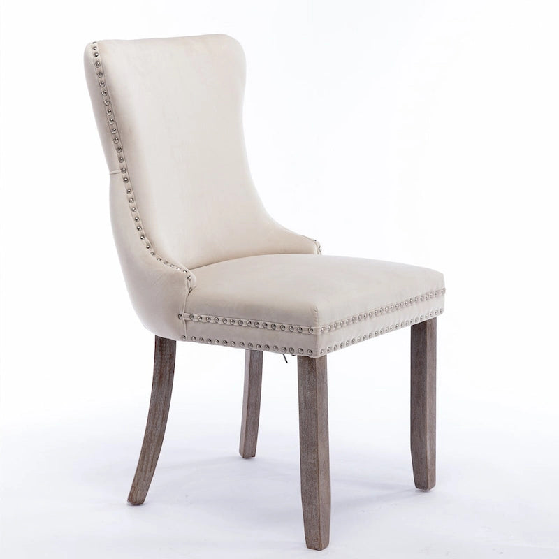 Chaise de salle à manger à dossier cabriolet avec surpiqûres et clous décoratifs