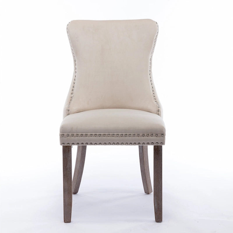 Chaise de salle à manger à dossier cabriolet avec surpiqûres et clous décoratifs