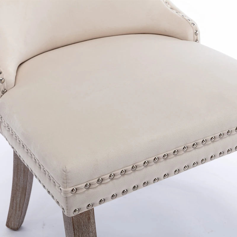 Chaise de salle à manger à dossier cabriolet avec surpiqûres et clous décoratifs