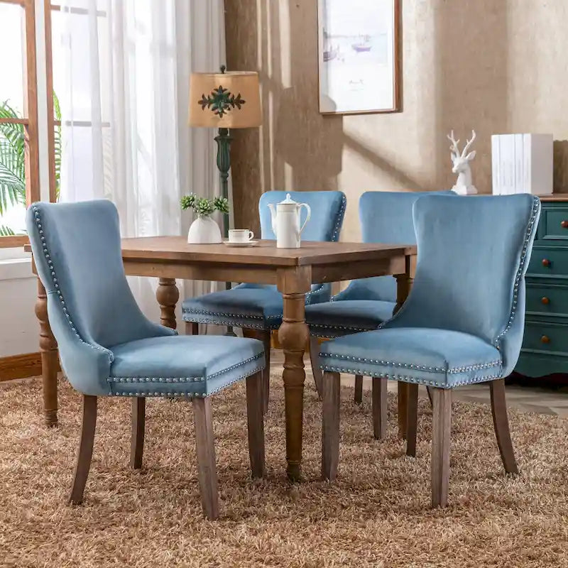 Chaise de salle à manger à dossier cabriolet avec surpiqûres et clous décoratifs