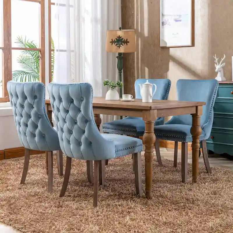 Chaise de salle à manger à dossier cabriolet avec surpiqûres et clous décoratifs