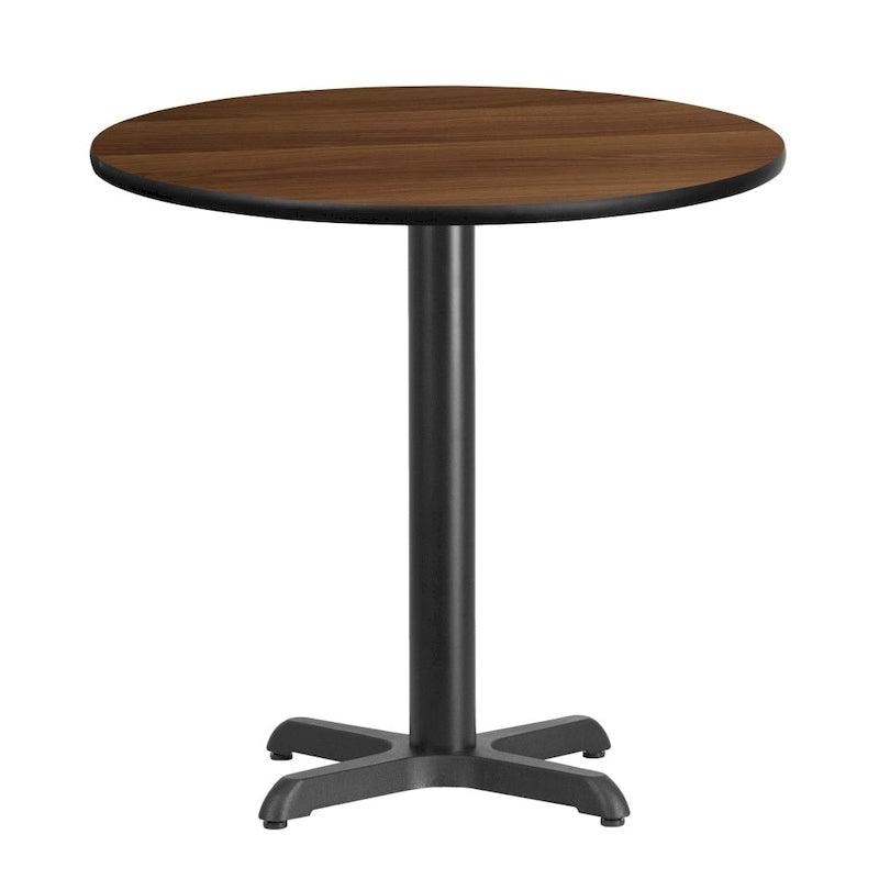 Dessus de table rond stratifié de 30 pouces avec base de 22 x 22 pouces de hauteur - 30 L x 30 P x 31,125 H - 30 L x 30 P x 31,125 H
