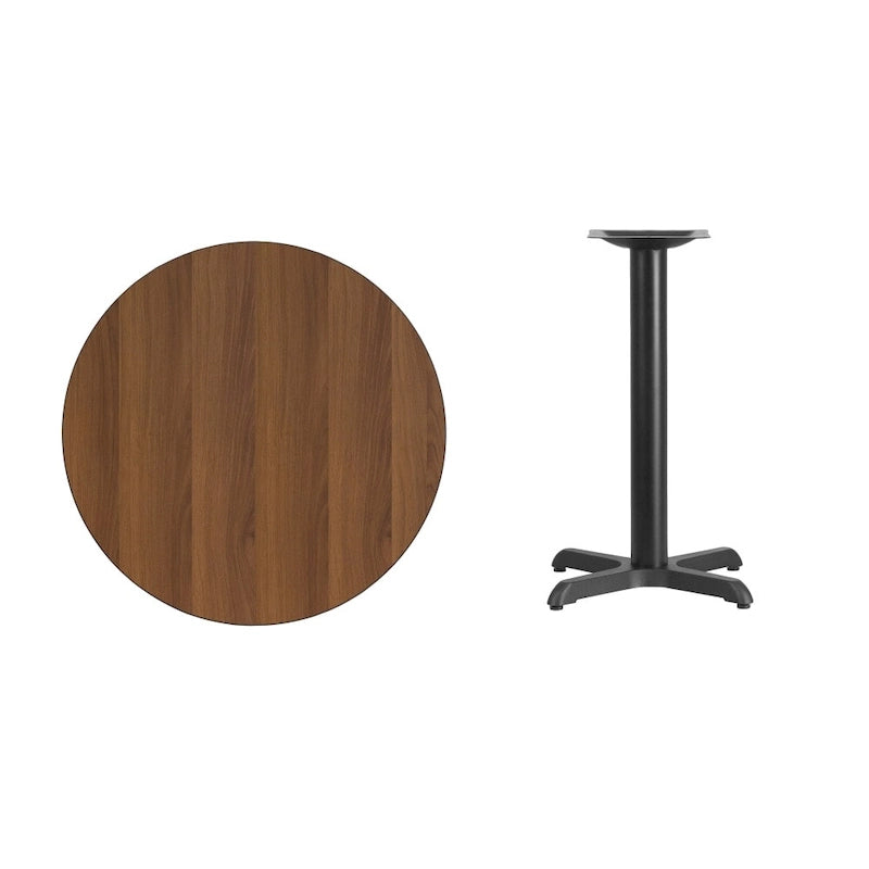 Dessus de table rond stratifié de 30 pouces avec base de 22 x 22 pouces de hauteur - 30 L x 30 P x 31,125 H - 30 L x 30 P x 31,125 H