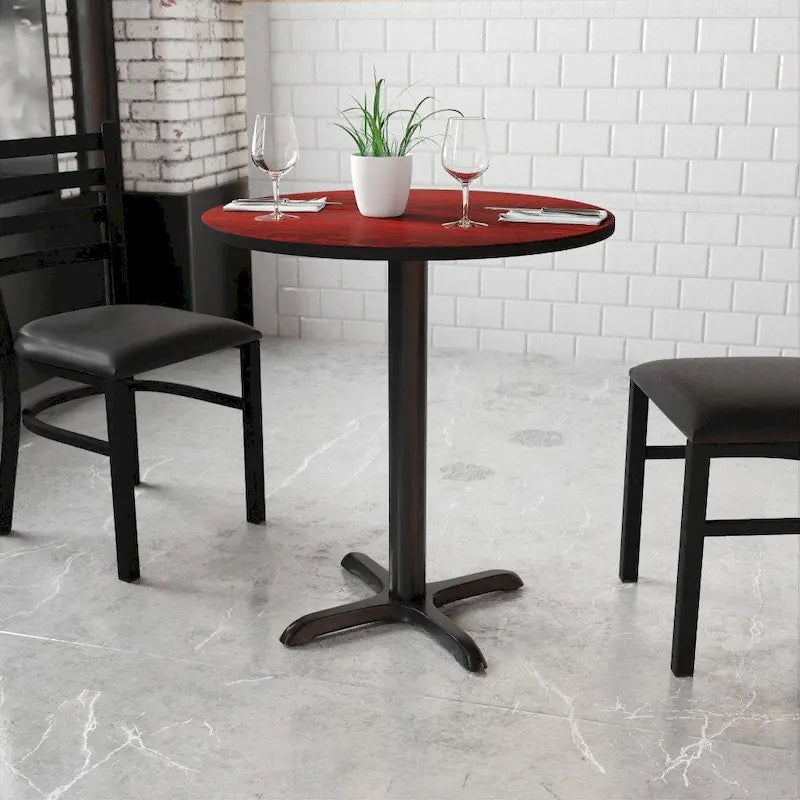 Dessus de table rond stratifié de 30 pouces avec base de 22 x 22 pouces de hauteur - 30 L x 30 P x 31,125 H - 30 L x 30 P x 31,125 H