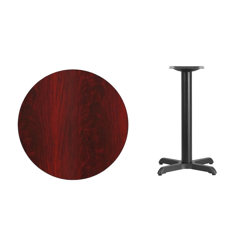 Dessus de table rond stratifié de 30 pouces avec base de 22 x 22 pouces de hauteur - 30 L x 30 P x 31,125 H - 30 L x 30 P x 31,125 H