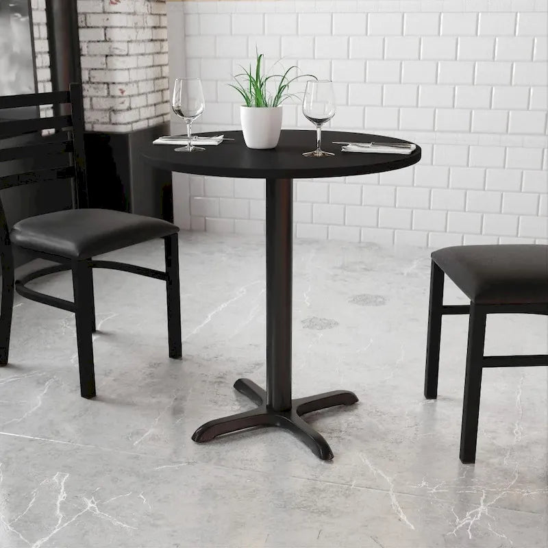 Dessus de table rond stratifié de 30 pouces avec base de 22 x 22 pouces de hauteur - 30 L x 30 P x 31,125 H - 30 L x 30 P x 31,125 H