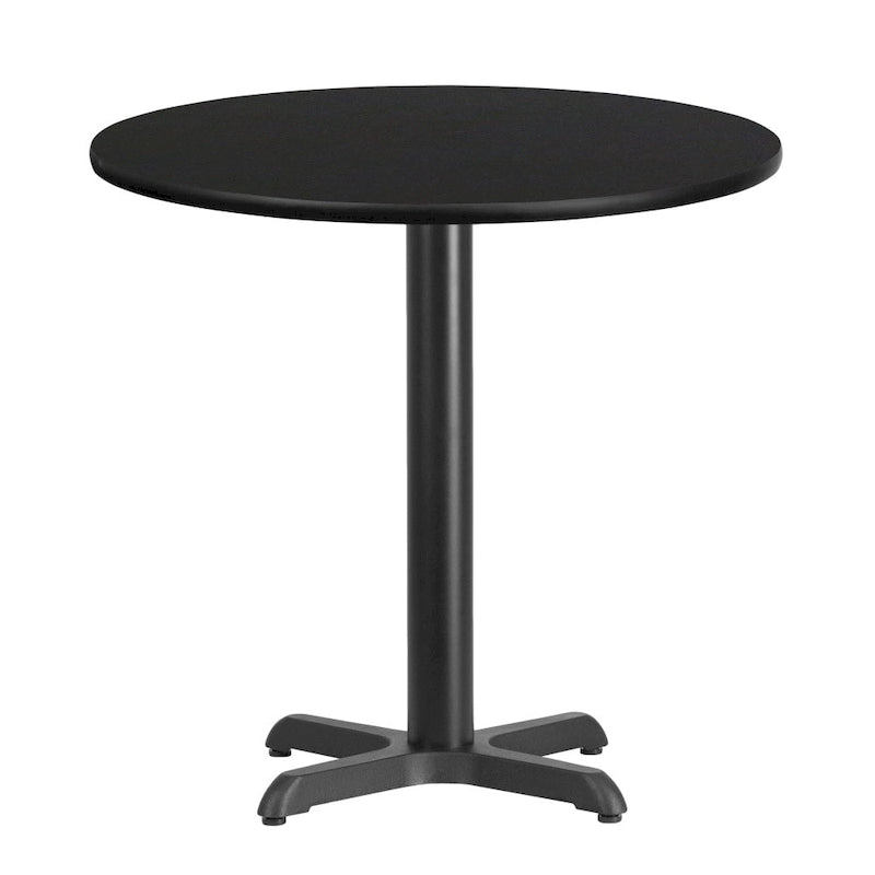 Dessus de table rond stratifié de 30 pouces avec base de 22 x 22 pouces de hauteur - 30 L x 30 P x 31,125 H - 30 L x 30 P x 31,125 H