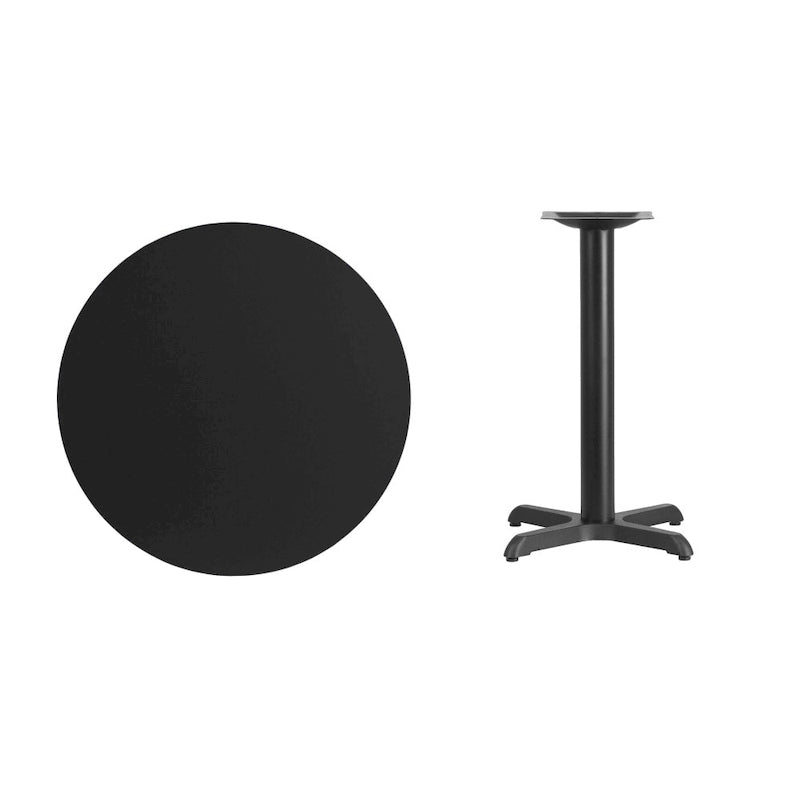Dessus de table rond stratifié de 30 pouces avec base de 22 x 22 pouces de hauteur - 30 L x 30 P x 31,125 H - 30 L x 30 P x 31,125 H