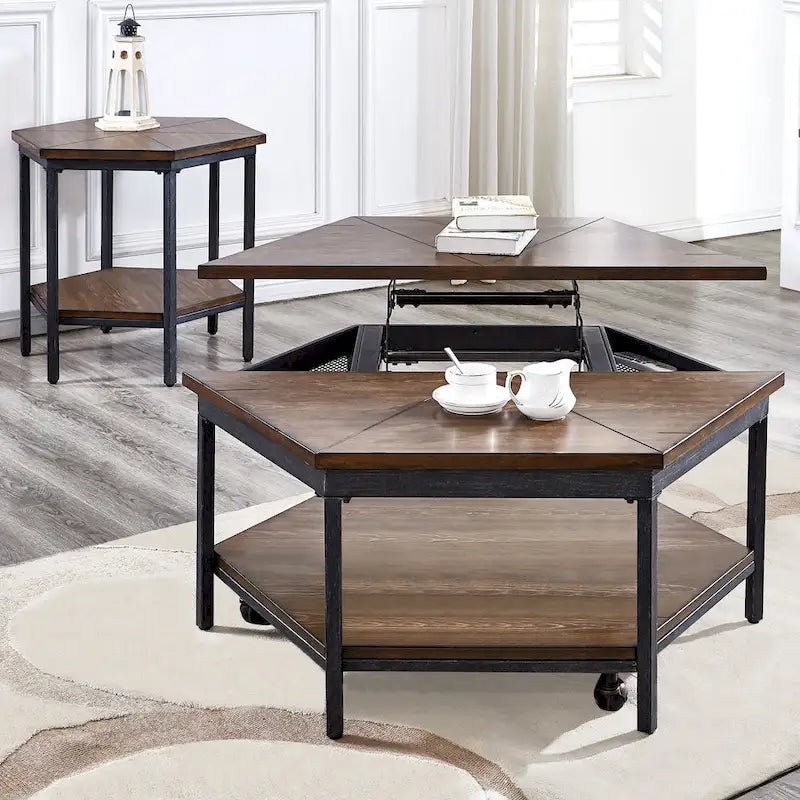 Table basse hexagonale relevable