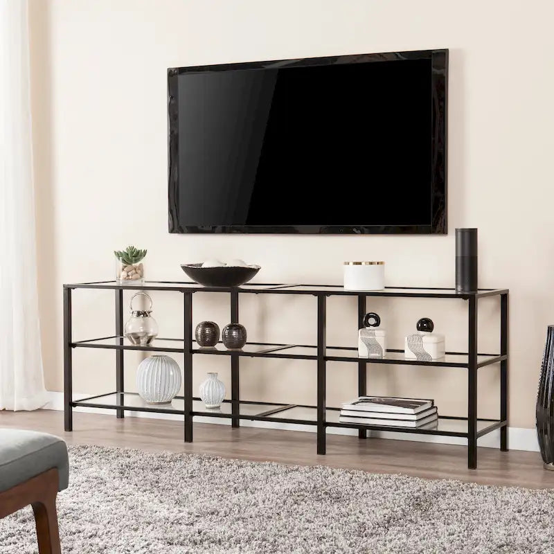 Meuble TV multimédia en métal et verre pour téléviseurs jusqu'à 68 po