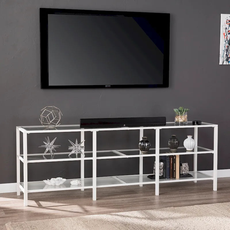 Meuble TV multimédia en métal et verre pour téléviseurs jusqu'à 68 po
