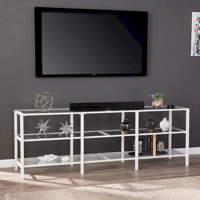 Meuble TV multimédia en métal et verre pour téléviseurs jusqu'à 68 po