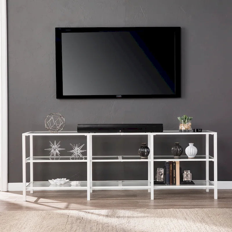 Meuble TV multimédia en métal et verre pour téléviseurs jusqu'à 68 po