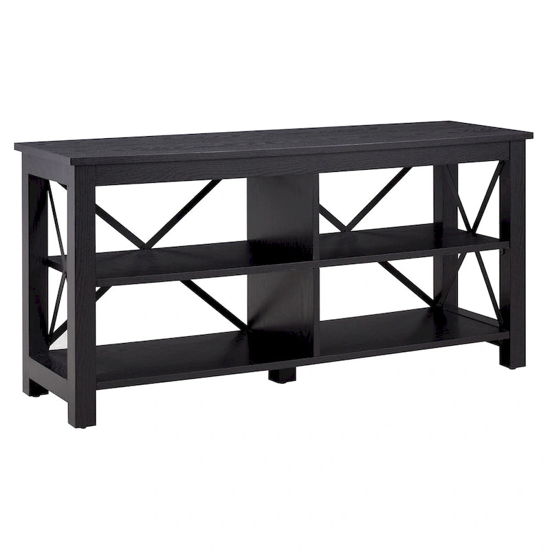 Meuble TV de 50 po avec accents métalliques en X de style campagnard et étagères de rangement