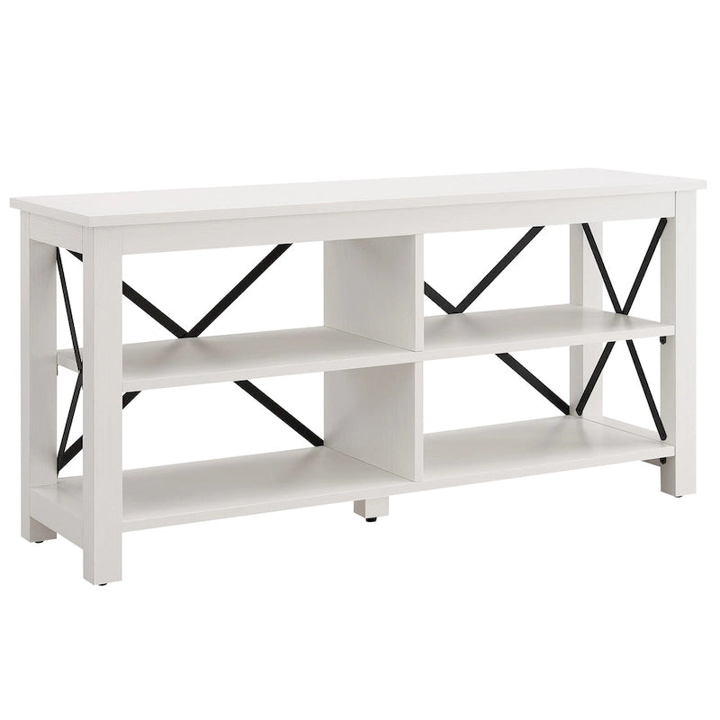 Meuble TV de 50 po avec accents métalliques en X de style campagnard et étagères de rangement