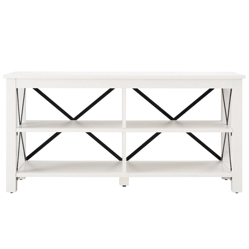 Meuble TV de 50 po avec accents métalliques en X de style campagnard et étagères de rangement
