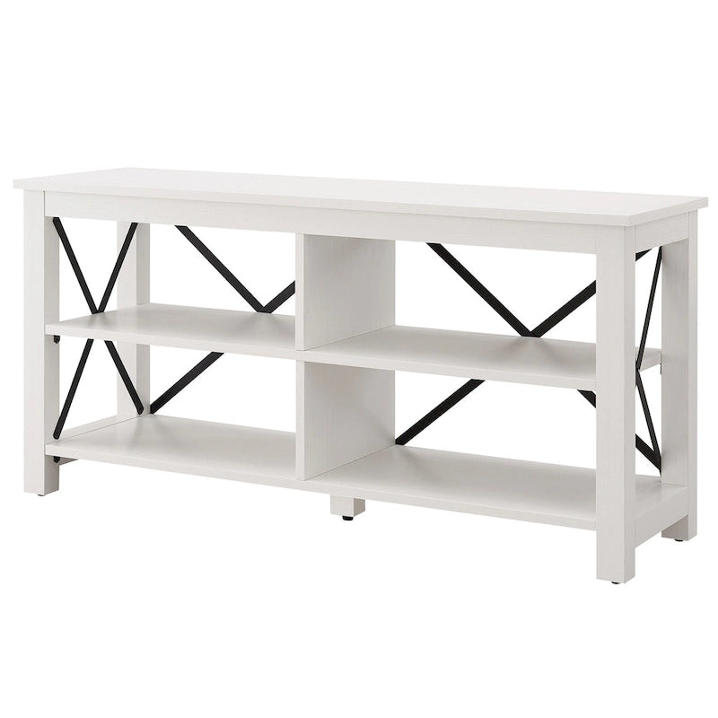 Meuble TV de 50 po avec accents métalliques en X de style campagnard et étagères de rangement