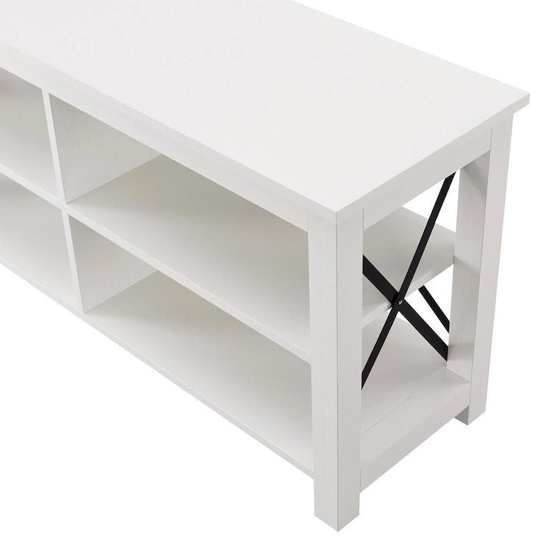 Meuble TV de 50 po avec accents métalliques en X de style campagnard et étagères de rangement