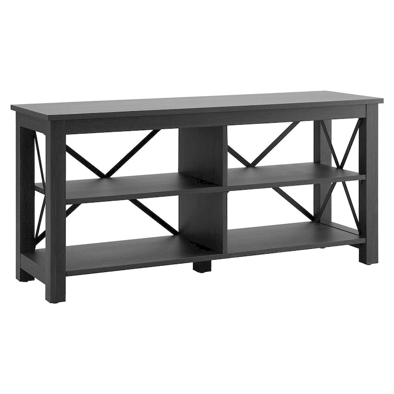 Meuble TV de 50 po avec accents métalliques en X de style campagnard et étagères de rangement