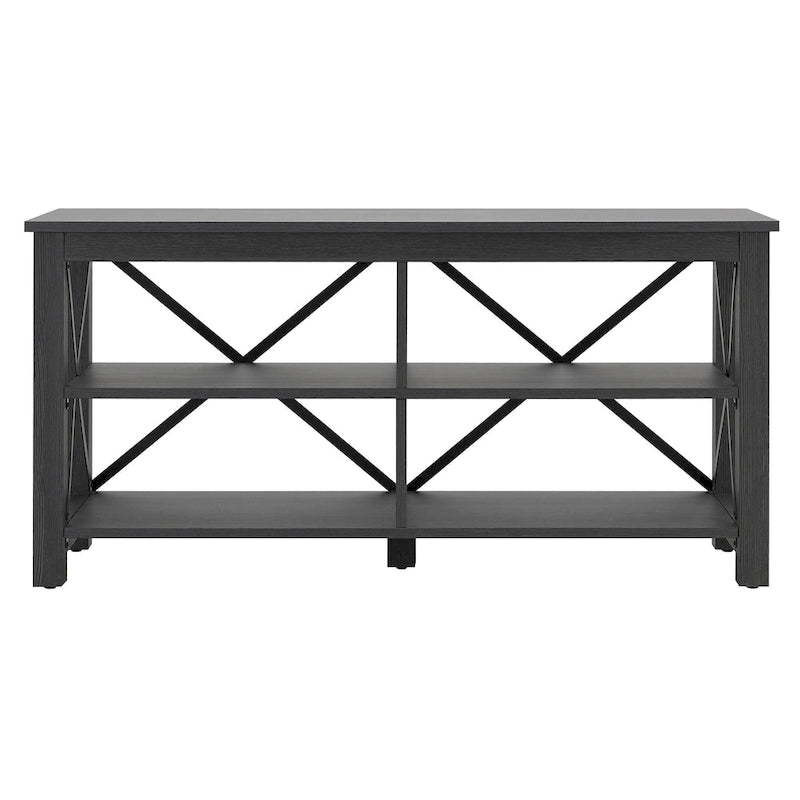 Meuble TV de 50 po avec accents métalliques en X de style campagnard et étagères de rangement
