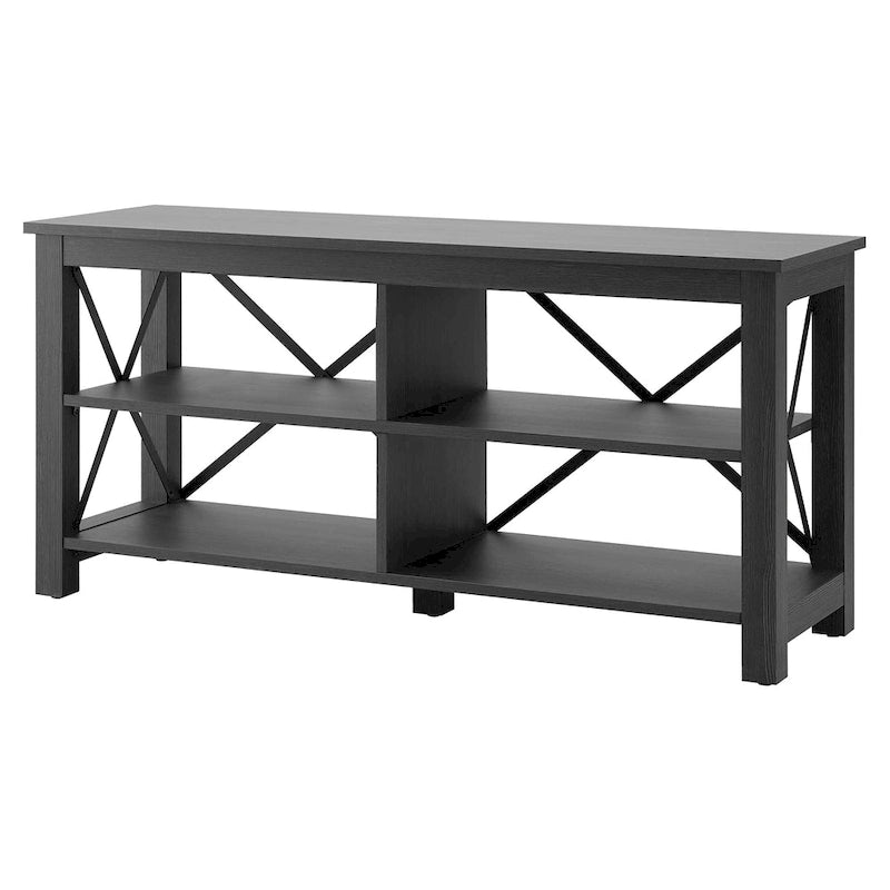 Meuble TV de 50 po avec accents métalliques en X de style campagnard et étagères de rangement