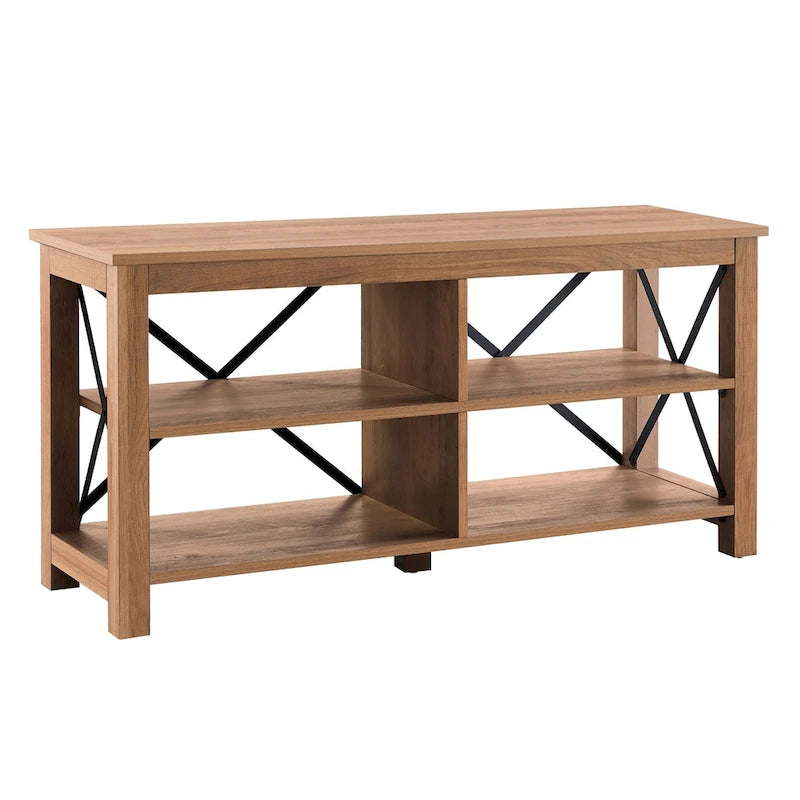 Meuble TV de 50 po avec accents métalliques en X de style campagnard et étagères de rangement