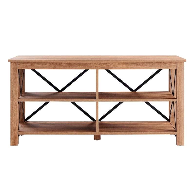 Meuble TV de 50 po avec accents métalliques en X de style campagnard et étagères de rangement