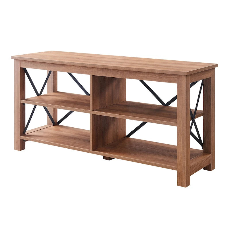 Meuble TV de 50 po avec accents métalliques en X de style campagnard et étagères de rangement