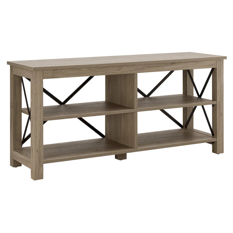 Meuble TV de 50 po avec accents métalliques en X de style campagnard et étagères de rangement
