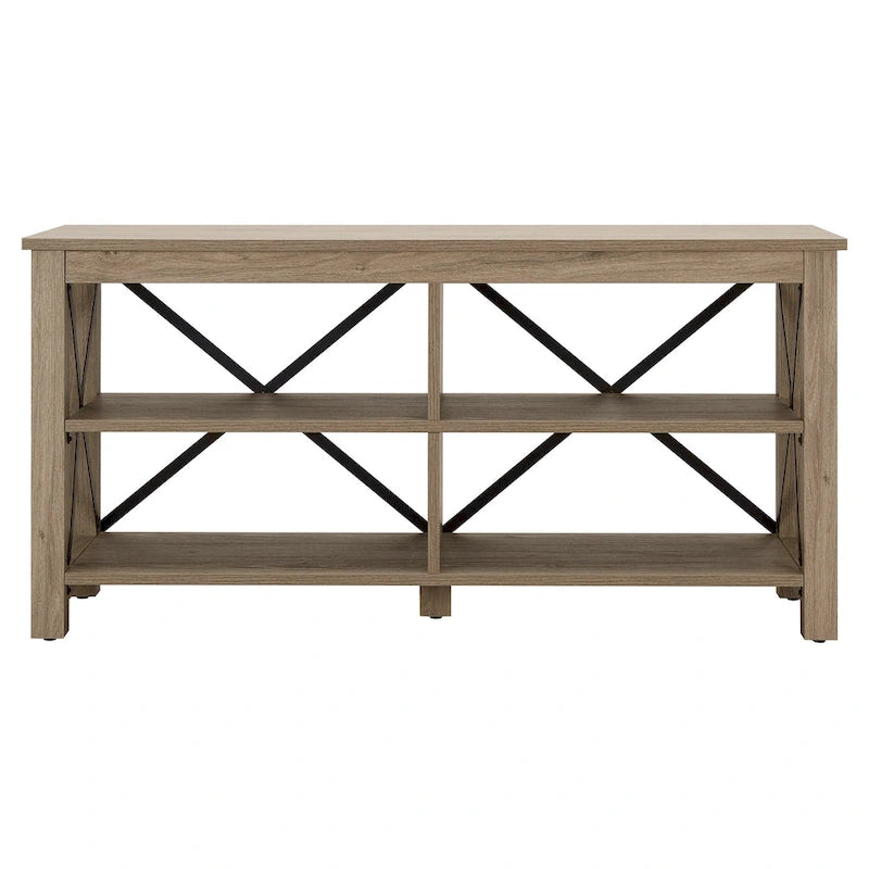 Meuble TV de 50 po avec accents métalliques en X de style campagnard et étagères de rangement