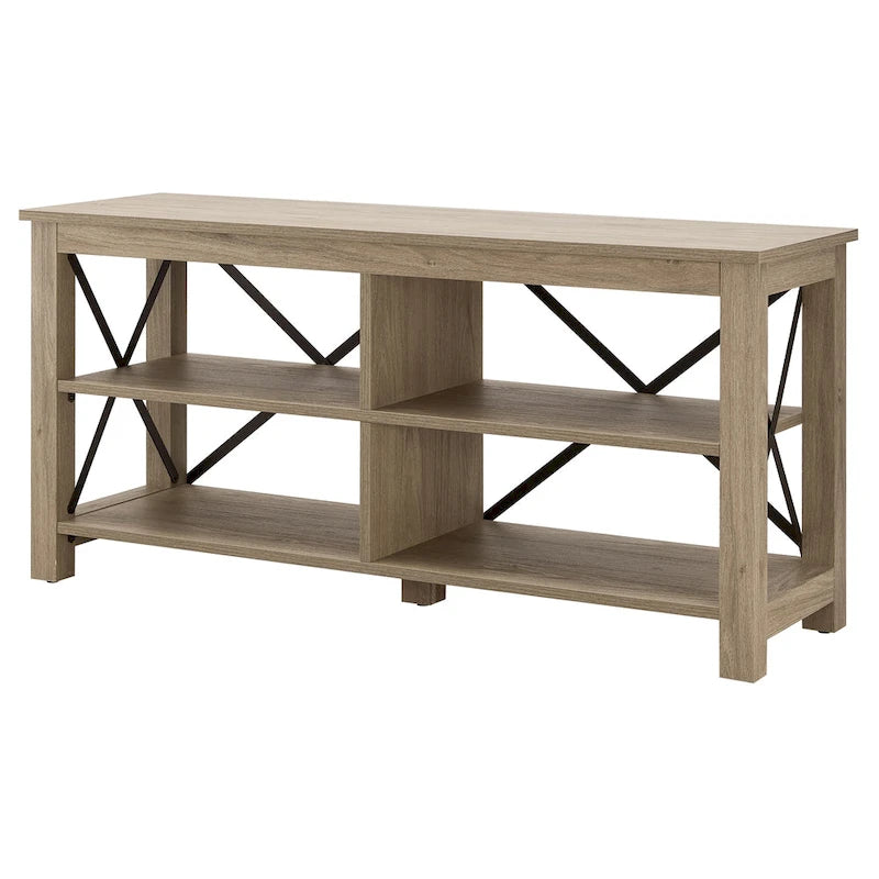 Meuble TV de 50 po avec accents métalliques en X de style campagnard et étagères de rangement