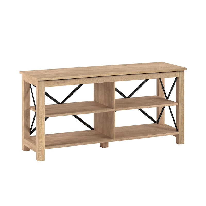 Meuble TV de 50 po avec accents métalliques en X de style campagnard et étagères de rangement