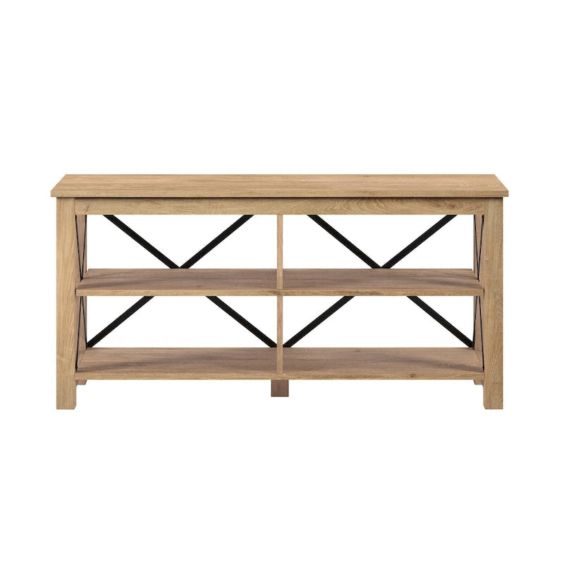 Meuble TV de 50 po avec accents métalliques en X de style campagnard et étagères de rangement