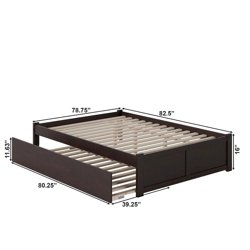 Lit plateforme Concord Wood King avec tiroir-lit simple XL gigogne