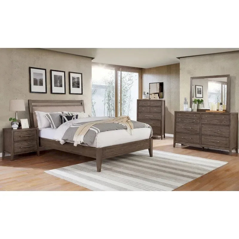Lit plateforme en bois massif gris rustique