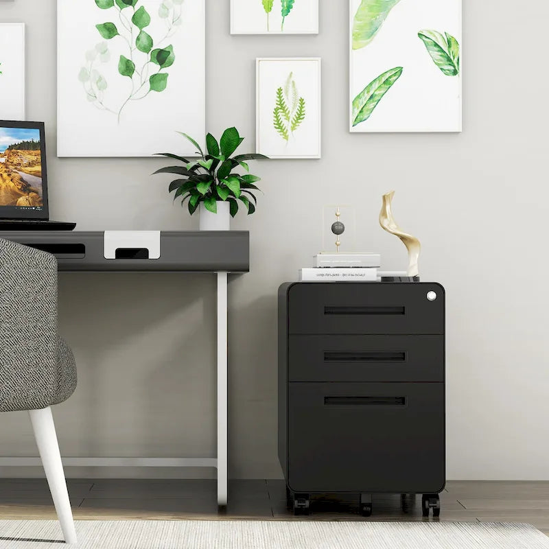 Classeurs en acier à 3 tiroirs avec serrure, mobile sous le bureau, armoire entièrement assemblée