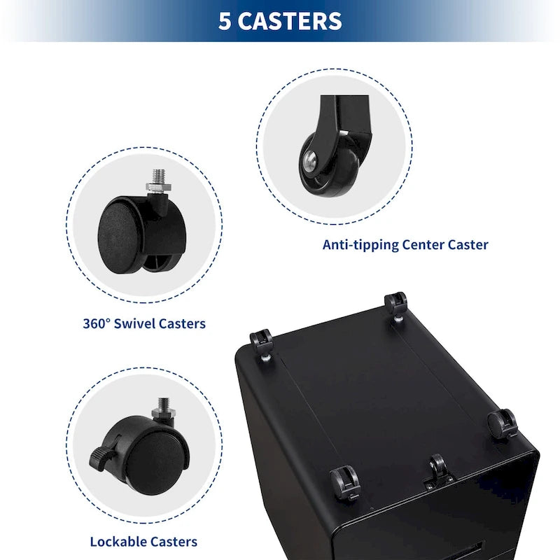 Classeurs en acier à 3 tiroirs avec serrure, mobile sous le bureau, armoire entièrement assemblée