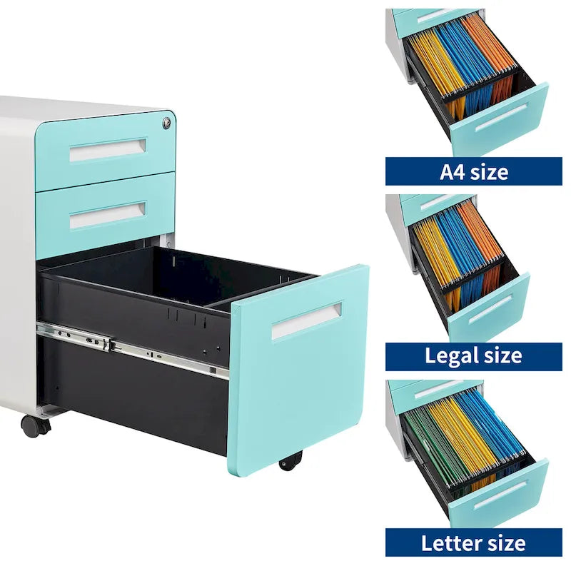 Classeurs en acier à 3 tiroirs avec serrure, mobile sous le bureau, armoire entièrement assemblée