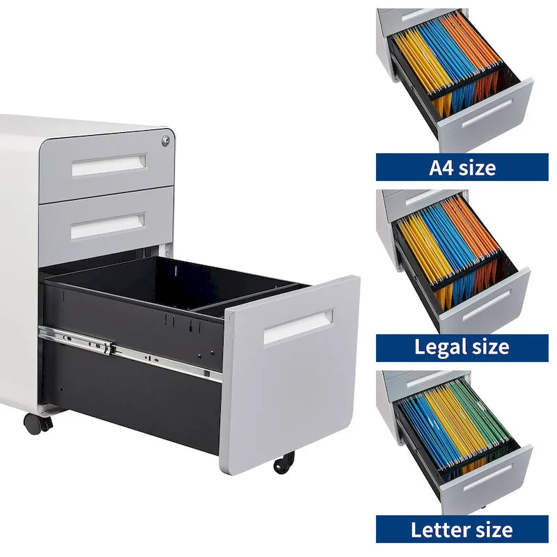 Classeurs en acier à 3 tiroirs avec serrure, mobile sous le bureau, armoire entièrement assemblée